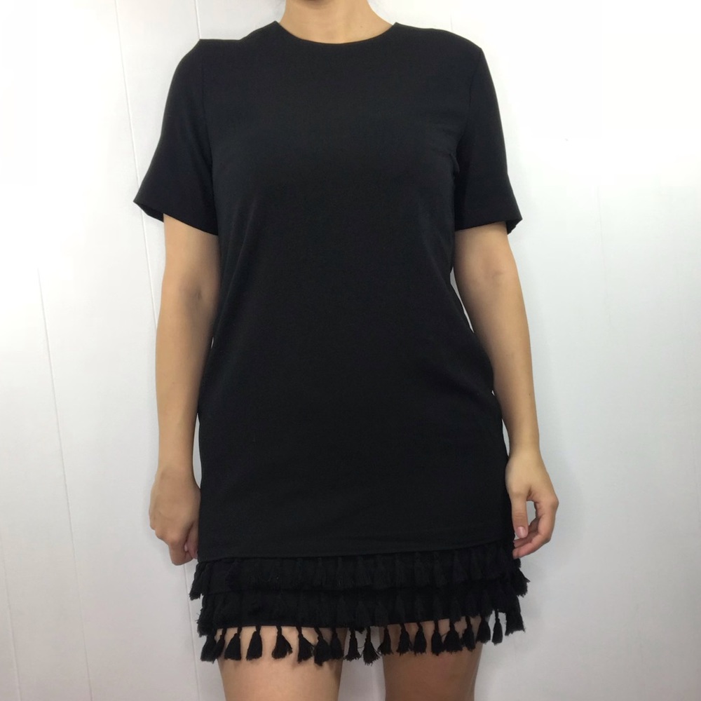 EUC Zara Black Fringe Tassel Loose Flapper Dress M